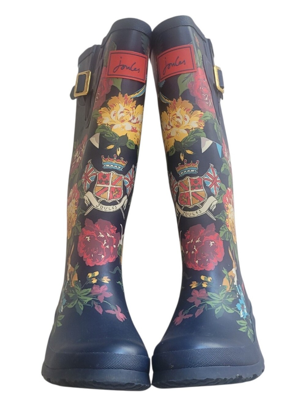 Joules Welly Print Floral Rain Boots Navy Multicolor Waterproof Tall Wellies 7 - Picture 3 of 11